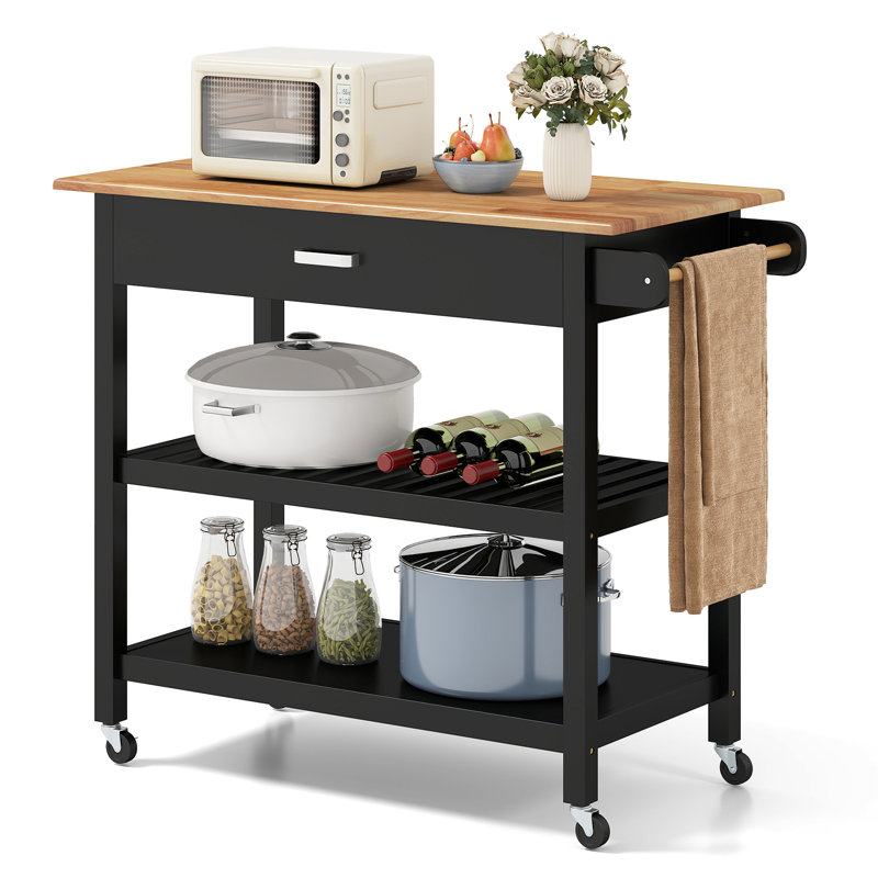 Solid Wood Bar Cart, Black