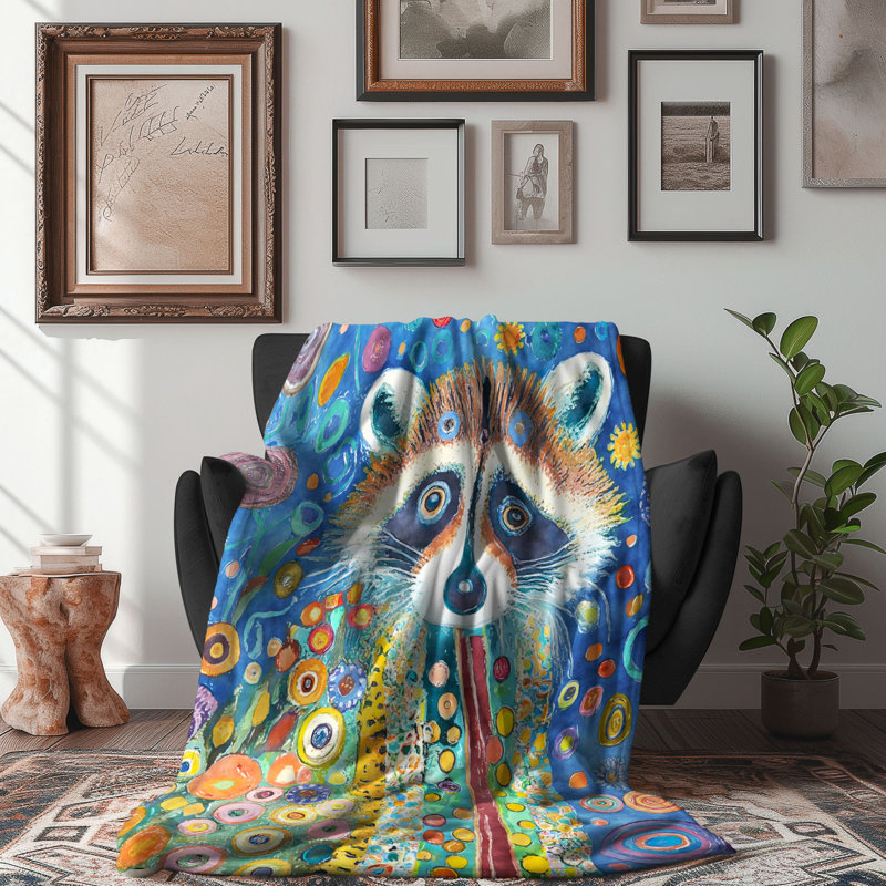 Motif Groovy - 1 pièce Sherpa Premium, Grand lit, Imprimé animal bleu / vert / gris