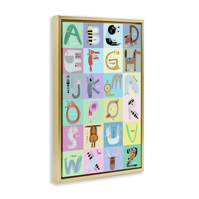 Alphabet animaux à carreaux, Cadre flottant gris lustré, H 25 po x l 17 po