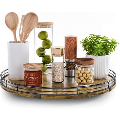 Organisateur pour plateau de table, plateau tournant en bois pour la cuisine, table basse pour les épices à condiments, plateau de meuble-lavabo rustique pour bougie à savon