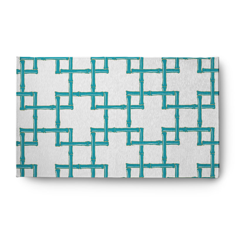 Tapis géométrique en chenille tissé à la machine bleu explorateur / gris clair, Rectangle 3 pi x 5 pi