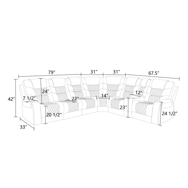 Canapé modulaire inclinable électrique en cuir Asher