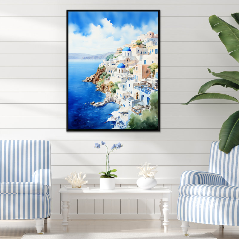 Îles grecques, Santorini Village Dreams II, Cadre flottant noir, 32" H x 24" W