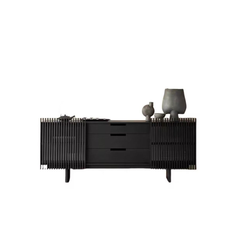 Buffet en bois massif Simple Design 70,86 po, Noir, H 32,8 po x l 62,9 po x P 17,6 po