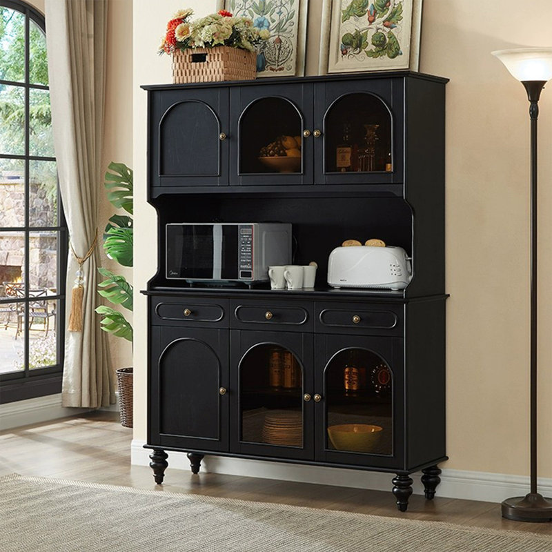 Buffet en bois massif noir, H 69,69 po x l 50,79 po x P 15,35 po