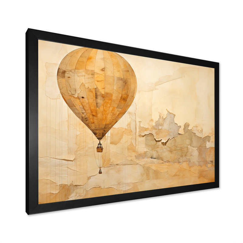 Minimalisme, montgolfière, impression sur toile, Cadre simple noir, H 12 po x l 20 po x P 1 po