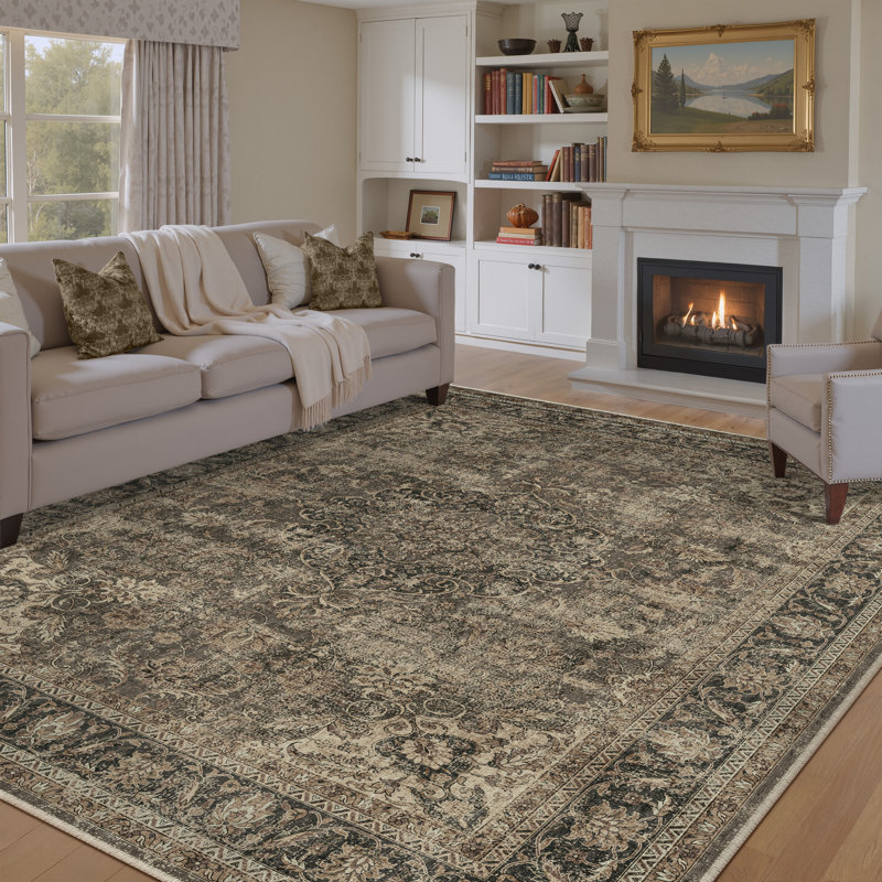 Tivora Oriental Machine Washable Brown Area Rug, Rectangle 7'9" x 9'9"