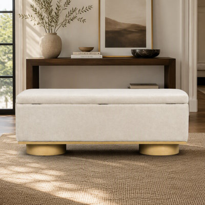 Banc de rangement moderne de 127 cm (50 po) en tissu d'avoine, pouf de bout de lit pour entrée ou chambre à coucher/salon