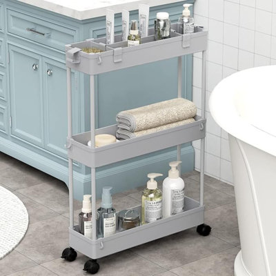 Chariot de rangement mince à 3 niveaux, utilitaire roulant d'organisation de salle de bain, étagère mobile coulissante pour le bureau, la cuisine, la salle de lavage et les espaces étroits