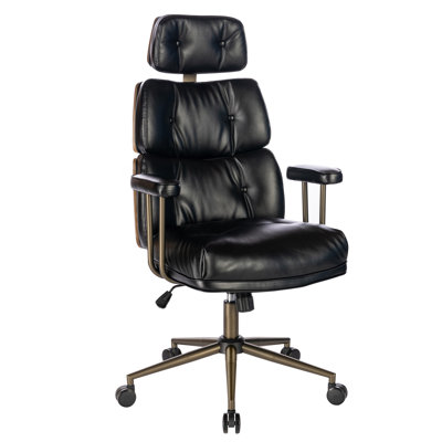 Retro Ergonomic Swivel Office Chair with Height Adjustment & Headrest