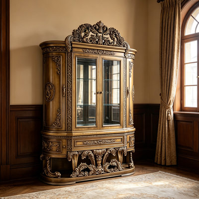 Vitrine en verre sculpté à la main de style baroque de 75 pouces