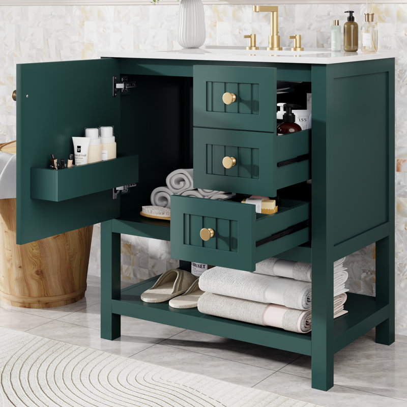 30'' Single Bathroom Vanity With Ceramic Top, Dark Green