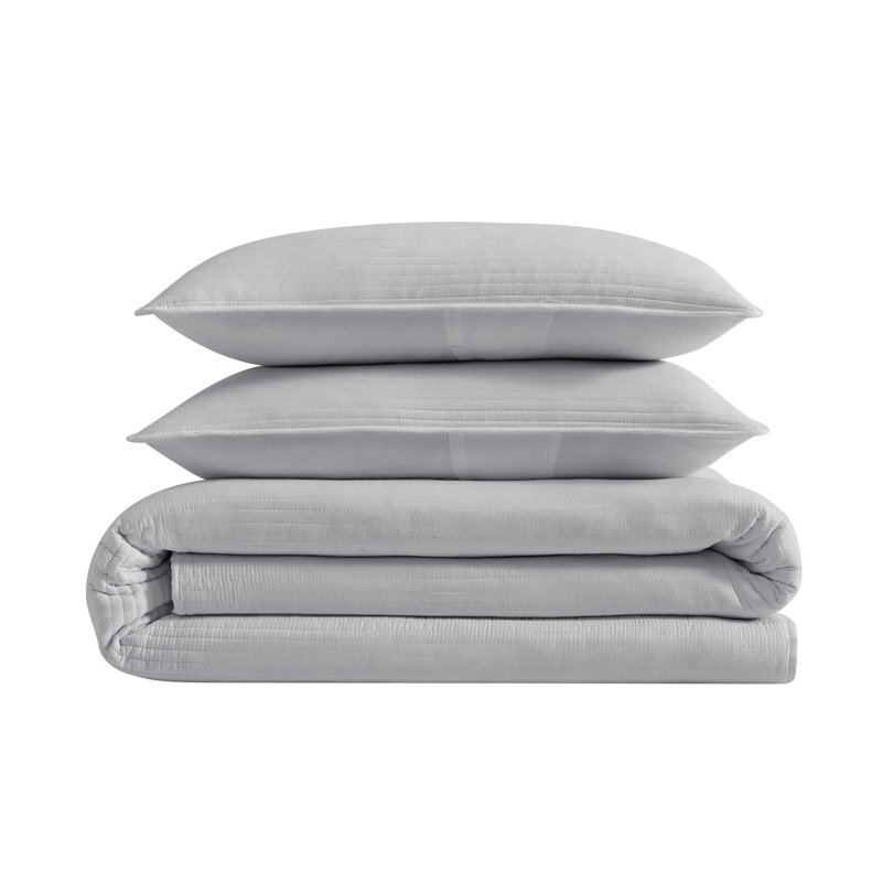 Kenneth Cole Washed Channel Solid Grey Quilt Set, King Quilt