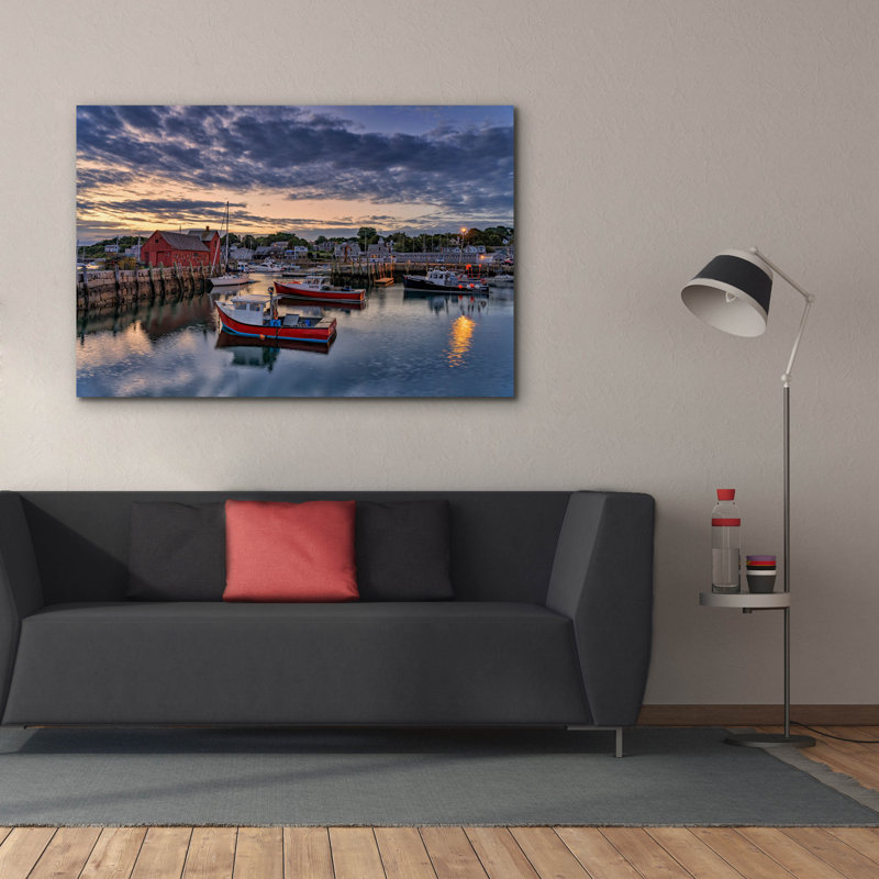 «Dawn In The Harbor» par Rick Berk, art mural sur toile, H 40 po x l 60 po x P 1,5 po