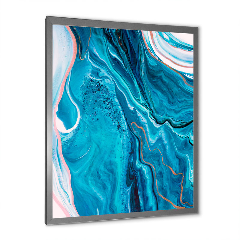 Décoration murale en toile Luxury Luxury Turquoise Marble River V, Cadre photo argenté, H 44 po x l 34 po x P 1,5 po