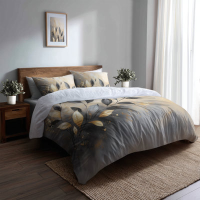 Golden Whisper Branch Bedding Set of 3 - Botanical Bedding Set