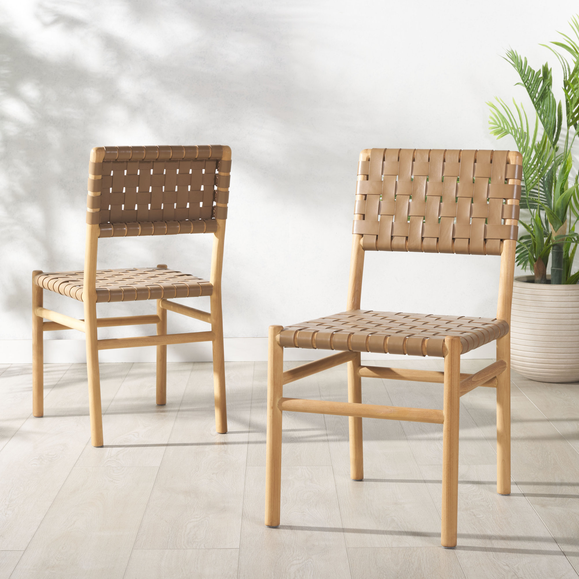 Jeremiah Woven Leather Dining Chair, Brown