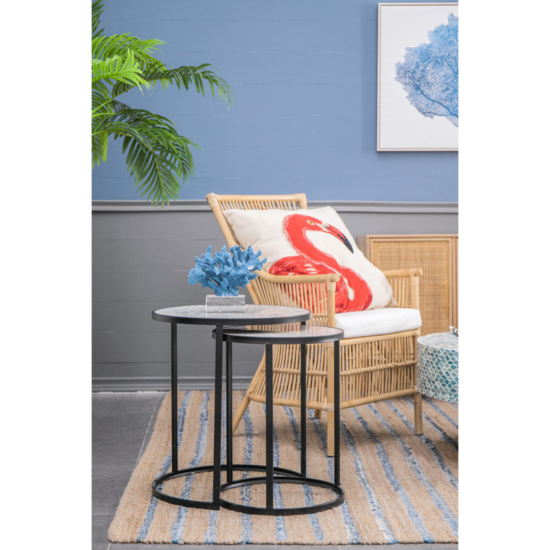 Ensemble de 2 tables de bout rondes, côté empilable avec structure en métal robuste pour les espaces compacts, salon, bureau, fer noir des tables, fer à repasser, aucun assemblage requis