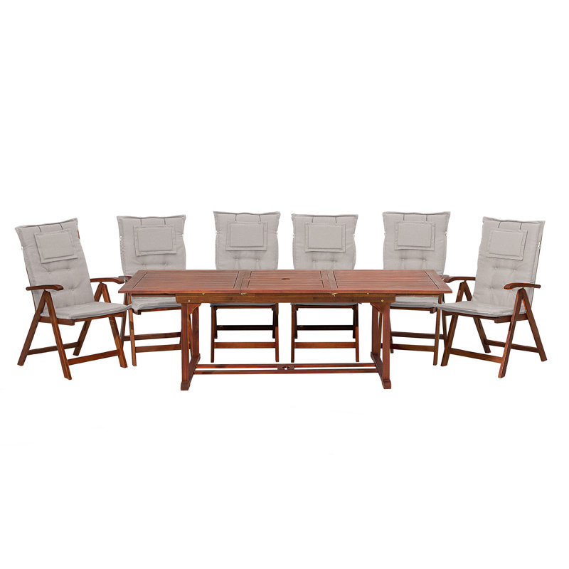 Brodbeck 6 - Person Acacia Wood Patio Dining Set with Extendable Rectangular Table , Cushions Included
