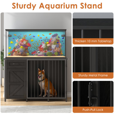  55-75 Gallon Fish Tank Stand With Dog Crate, Multifunctional Aquarium Stand With Cabinet And Power Outlets For Larger Aquariums And Versatile Use (Black)