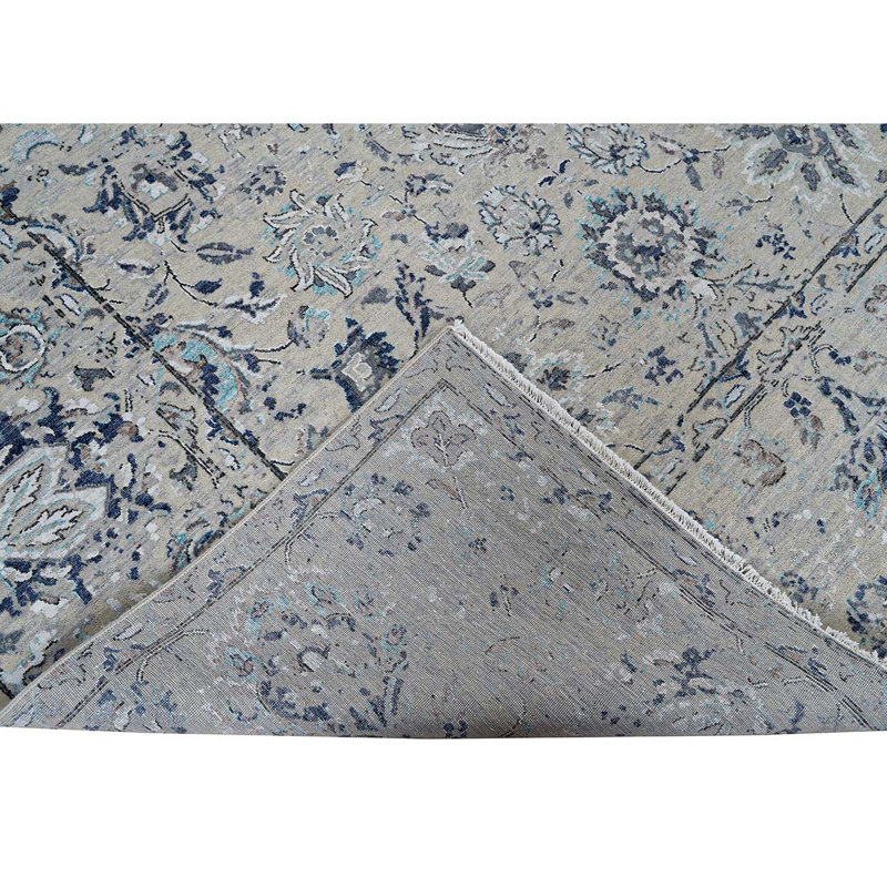 Tapis argenté et multicolore noué à la main de haute qualité