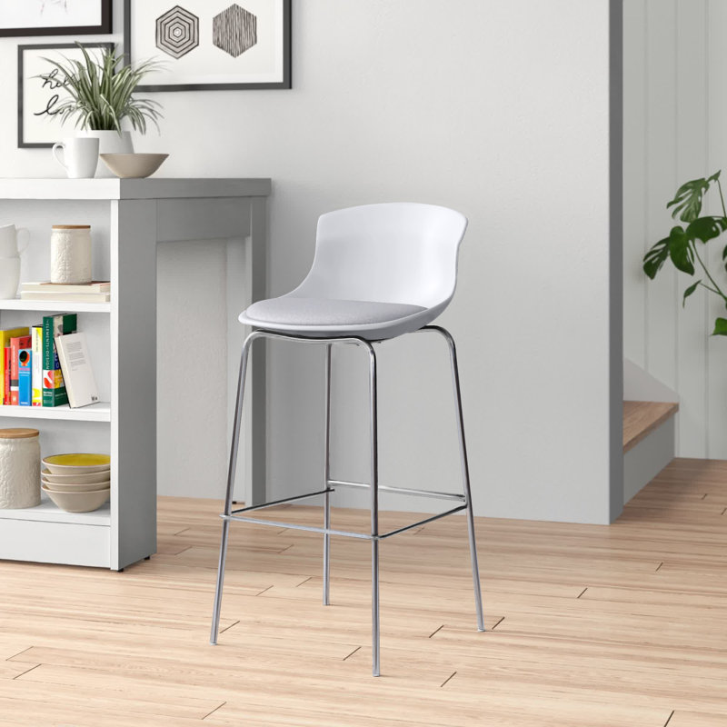 Barbee Upholstered Counter Stool with Metal Frame, Silver/White