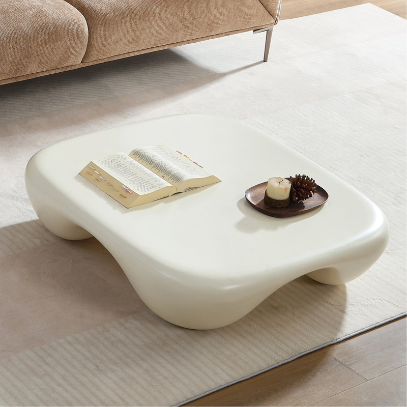 Table basse moderne en faux travertin texturé pour le salon / bureau, Blanc