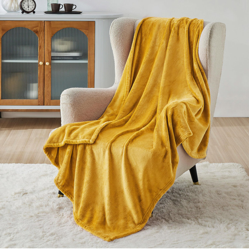 Couverture polaire Cozy Winter Collection 300GSM pour canapé, canapé, lit, Jaune moutarde, L 50 po x L 60 po