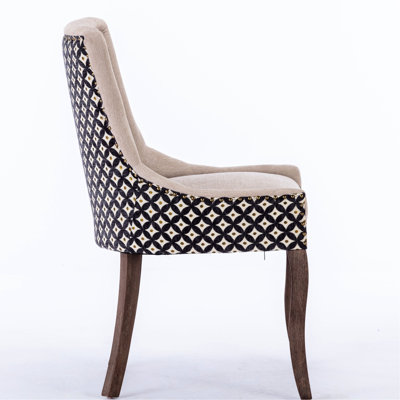 Dining Chair Of Two, Thickened Fabric Upholstery, Solid Wood Legs, Bronze Trim, Beige Pattern, Fascinating Space, Sw2207bg 2 Chairs, Luxurious Fabric, Frame, , & , Alluring,