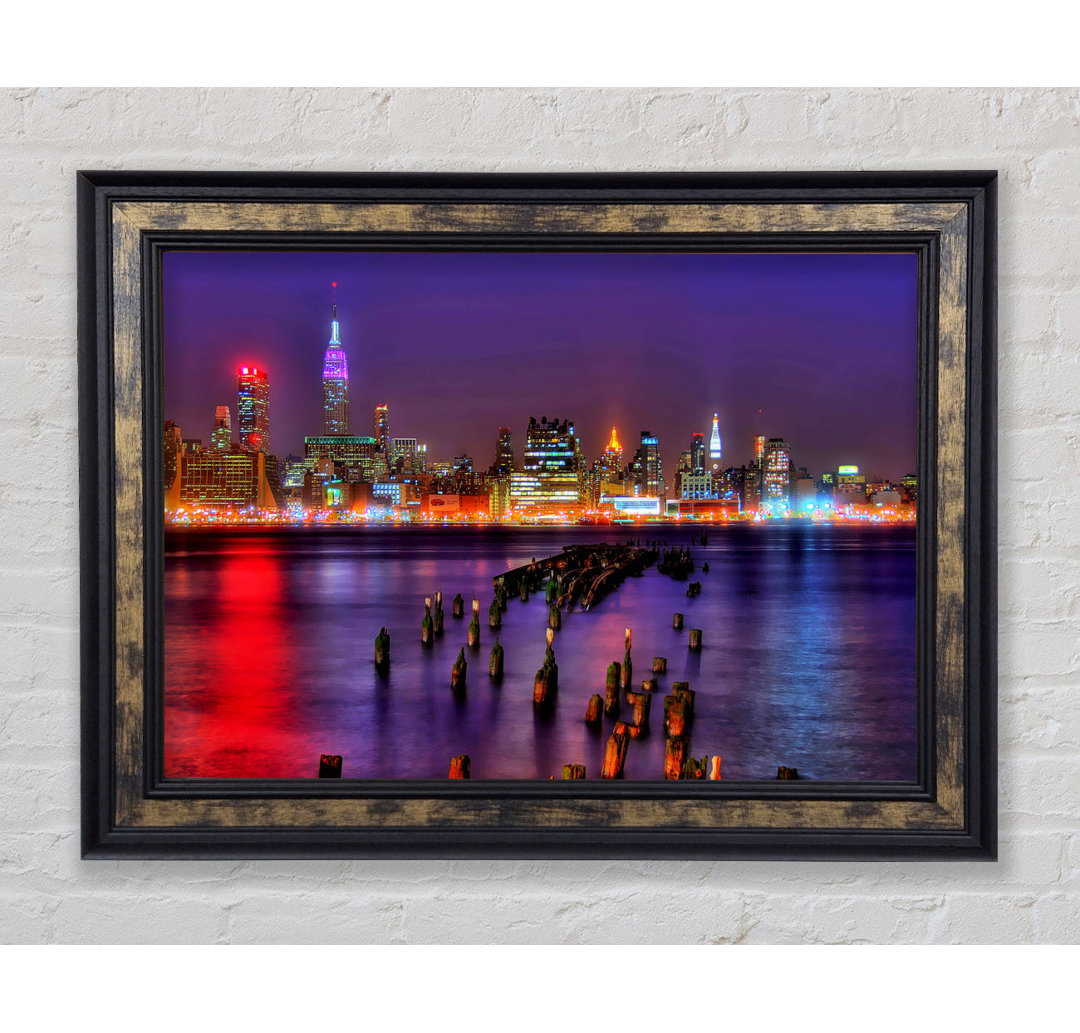 New York City Purple Sky Reflections - Einzelner Bilderrahmen Kunstdrucke