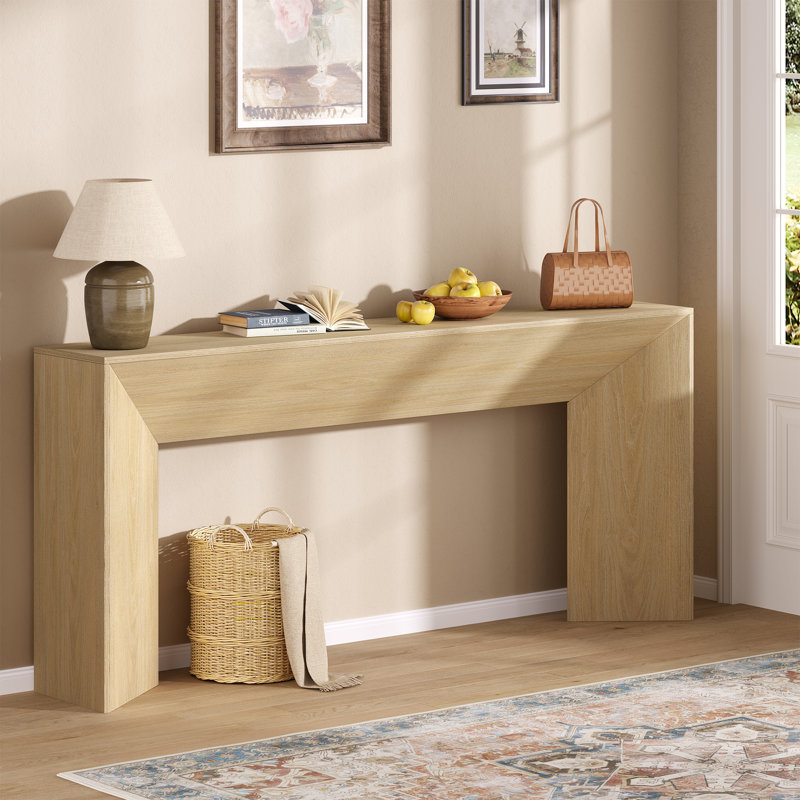  70.9 Inch Extra Long Console Table, Farmhouse Wood Sofa Table Behind Couch, Narrow Entryway Table With Sturdy Triangular Base For Living Room, Entryway, Natural Oak