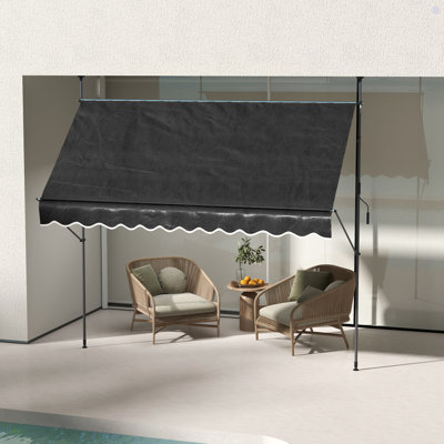 Auvent rétractable manuel, abri de patio autoportant sans vis avec support pour poteau de soutien et tissu résistant aux rayons UV, pour fenêtre, porte, porche, terrasse