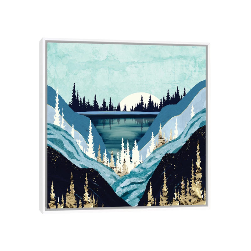 Blue Forest Lake - impression d'art graphique, Aucun mat, Toile blanche encadrée, H 18 po x l 18 po x 1,5 po