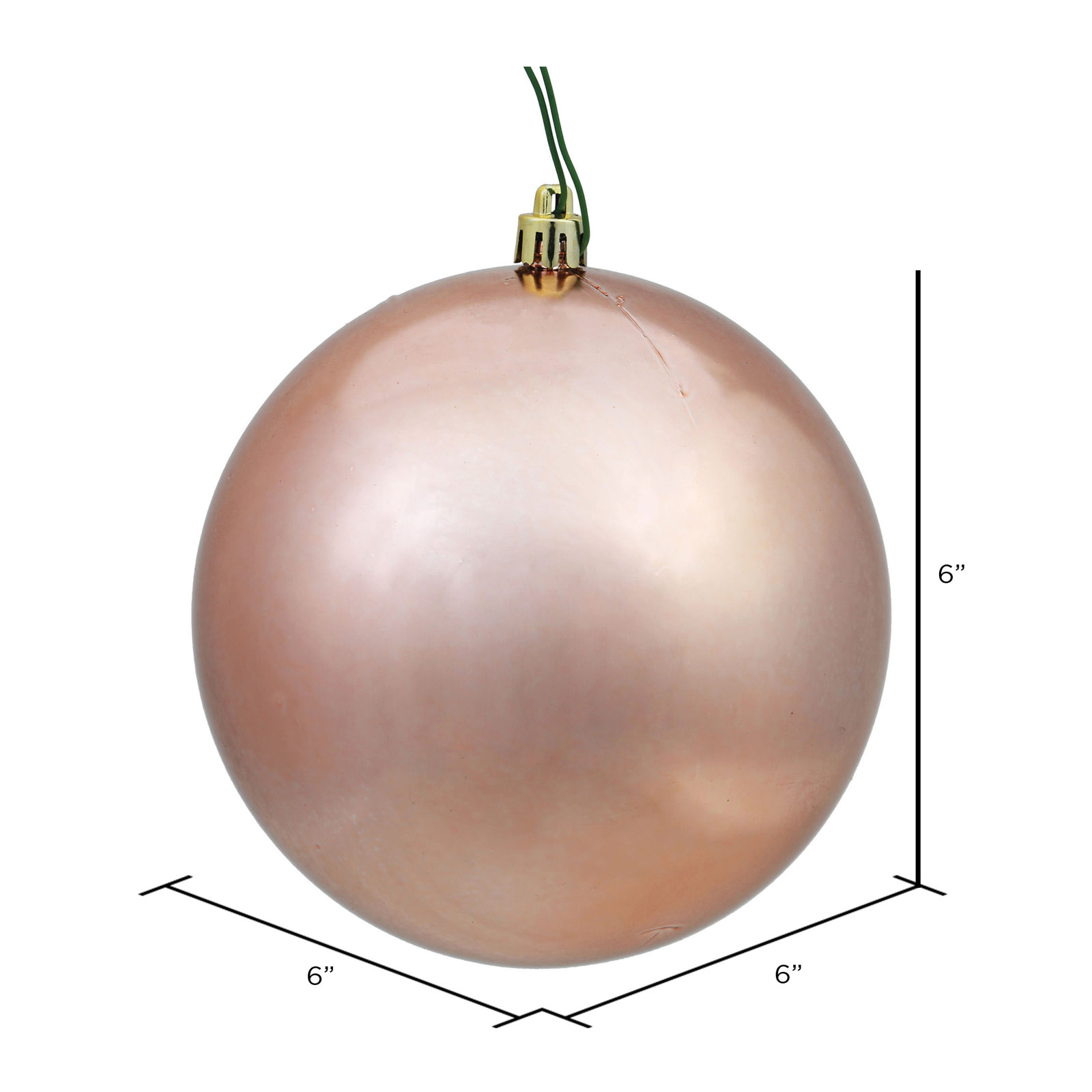 Christmas Ball Ornament, Shiny Rose Gold, 6" H x 6" W x 6" D