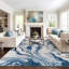 Contemporary Watercolor Wave Abstract Non Slip Area Rug-1040668681