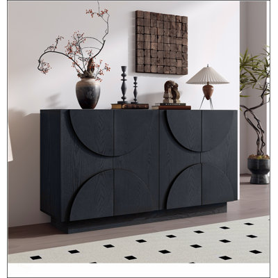 4-Door Large Storage Sideboard with Adjustable Shelves and Semi-Circular Handles for Elegant Dining and Living Room Storage