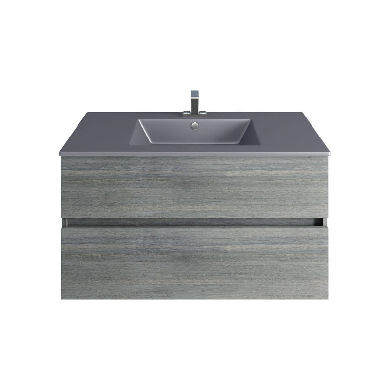 32'' Wall Hung Single Bathroom Gray Vanity With Solid Stone Top, Gray