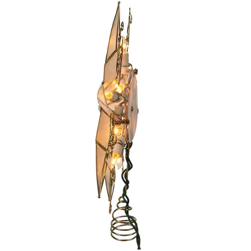 Gold and White Capiz Star Christmas Tree Topper with Scroll Design