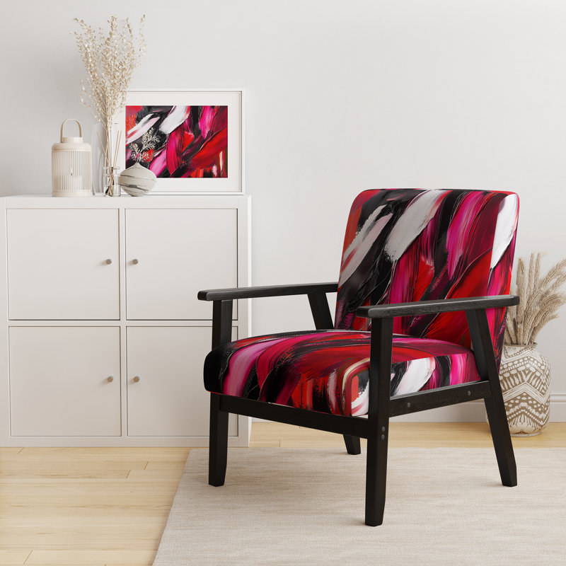 Coloré peinture abstraite Strokes II - Chaise d'appoint rembourrée et fauteuil moderne, Polyester rouge / noir
