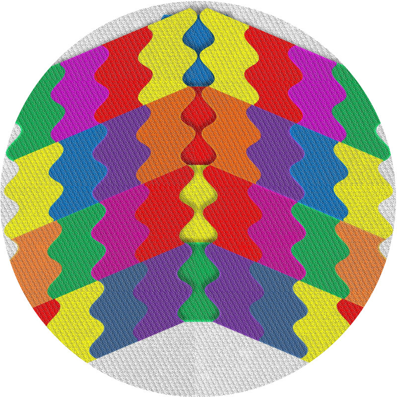 Tapis rouge/jaune/vert à motifs, Rond 6 pi