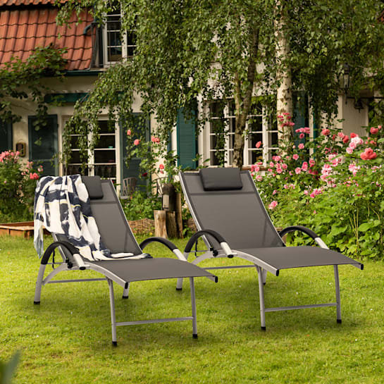 176cm Long Reclining Single Chaise with Cushions, Grey