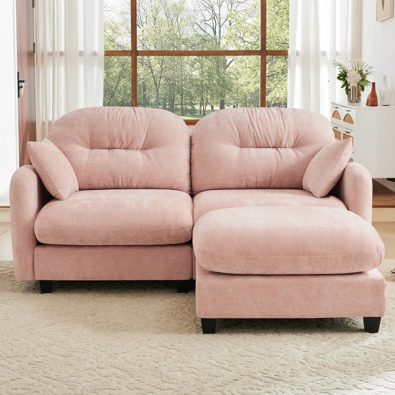 Canapé en chenille 74 "avec repose-pieds Cloud, Rose
