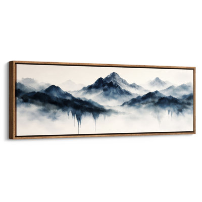 Extra Large Blue Mountain Mist Abstract Landscape Framed Canvas Print Wall Art