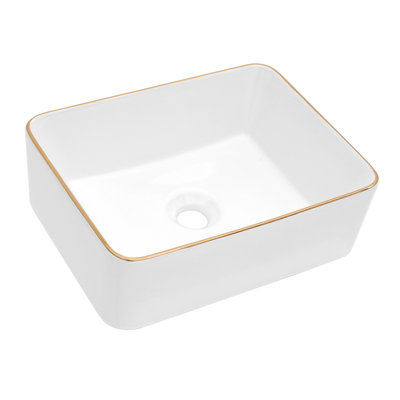Lavabo de salle de bain rectangulaire en céramique 16 x 12 pouces blanc - style moderne, teinté, installation sur comptoir moderne, teinté, fixation
