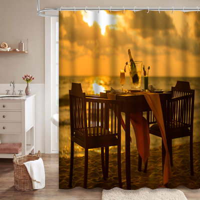 Romantic Beach Sunset Dinner Island Sea Shower Curtain with 12 Hooks