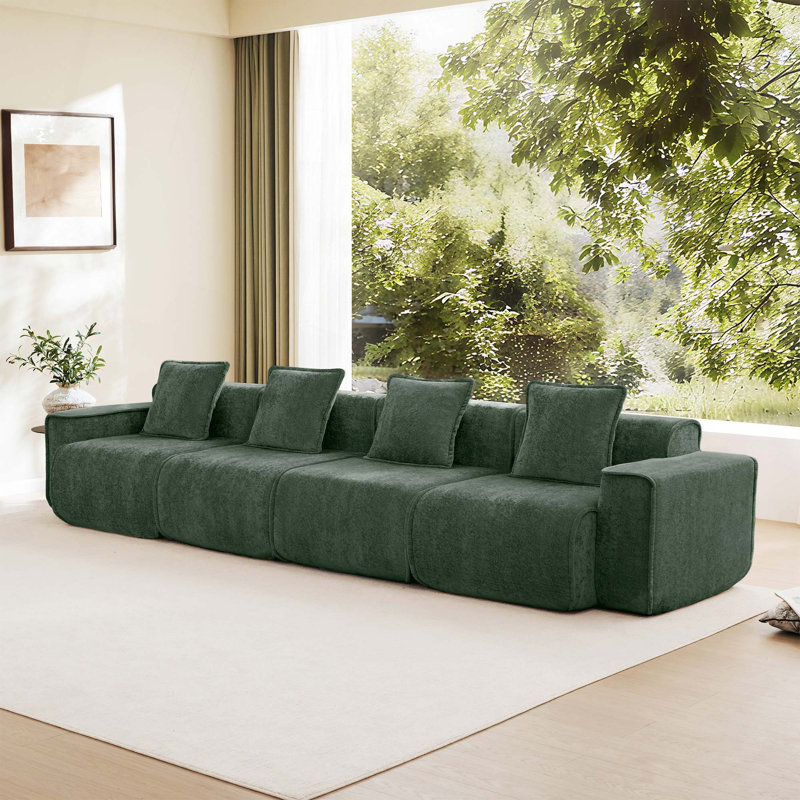Canapé en velours Boneless Harrison LSF & RSF, H 31,1 po x l 138,58 po x P 38,2 po, 4, Vert