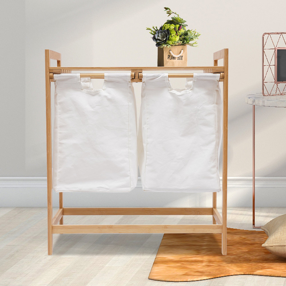 Rebrilliant Bamboo Laundry Basket Organizer Cabinet | Wayfair