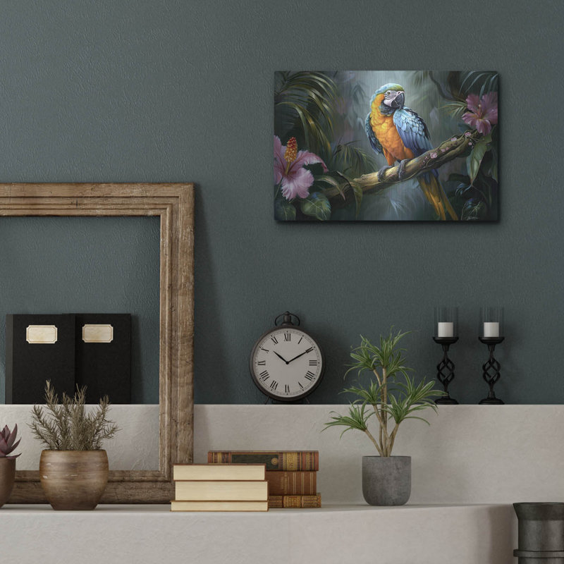  «Yellow and Blue Parrot» par Momart, art mural en métal, 16 po x 12 po, H 12 po x l 16 po