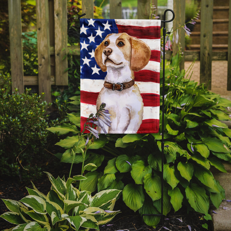 2 côtés en polyester de 2 côtés american drapeau de jardin, Beagle blanc