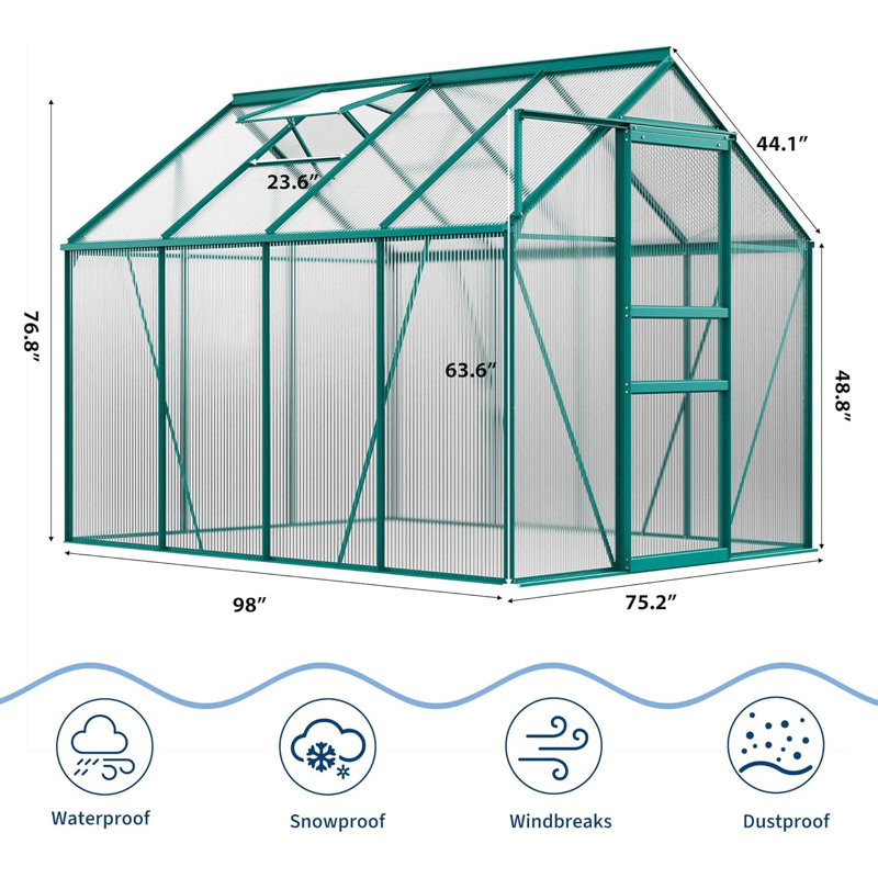 6 x 8 FT Greenhouse for Outside, Polycarbonate Greenhouses with Aluminum Frame, Sliding Door, Adjustable Roof Vent for Backyard, Outdoor Green Houses Garden Backyard, Patio